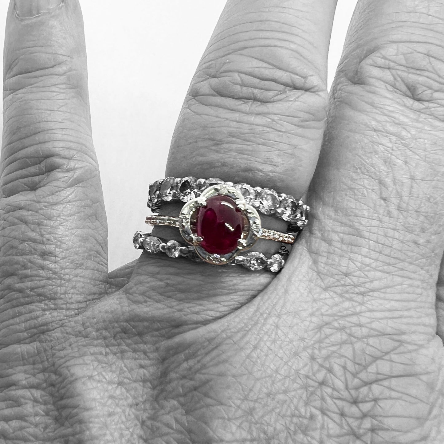 14kw Cabochon Ruby and Diamond Ring