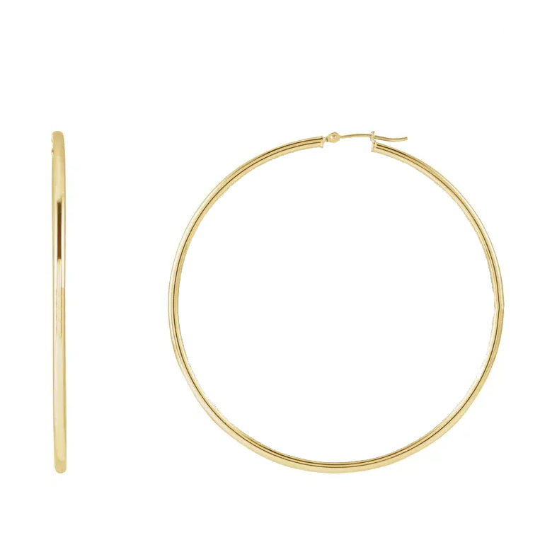14K Gold Tube Hoop Earrings 2mm