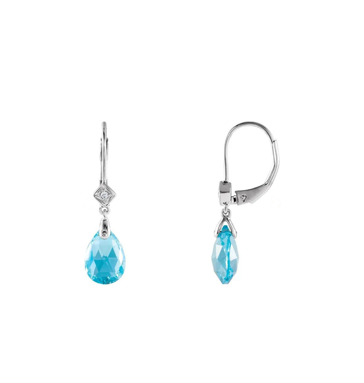 14kw Blue Topaz and Diamond Dangle Earrings