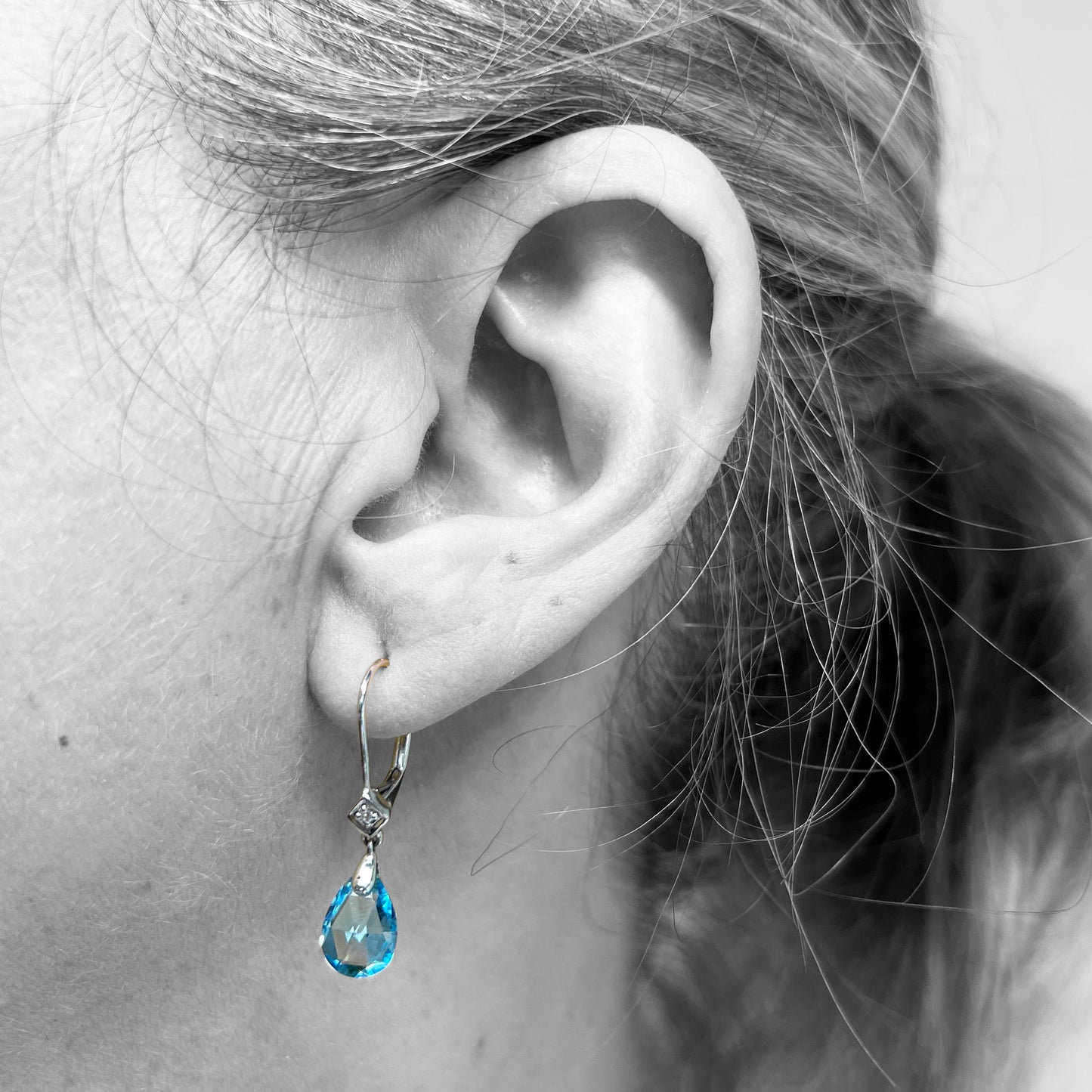 14kw Blue Topaz and Diamond Dangle Earrings