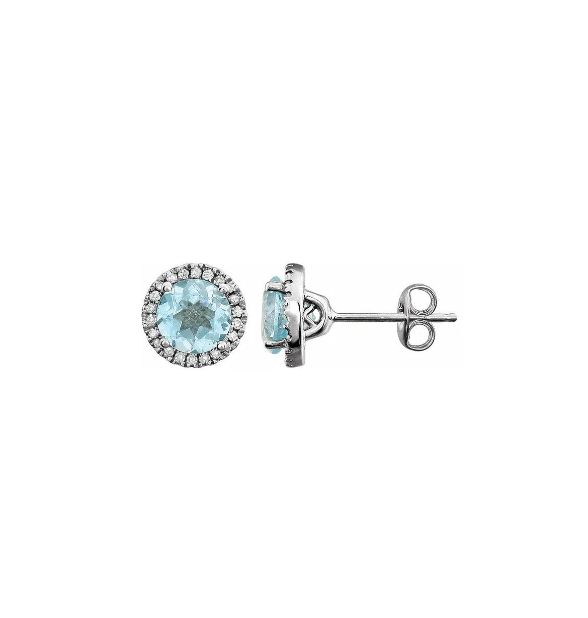 14kw Blue Topaz and Diamond Stud Earrings