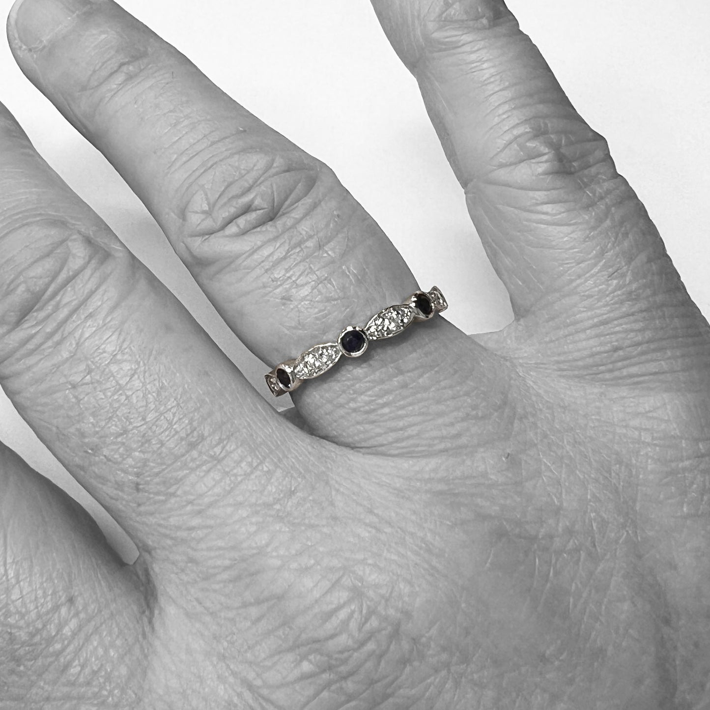 14kw Blue Sapphire and Diamond Anniversary Ring