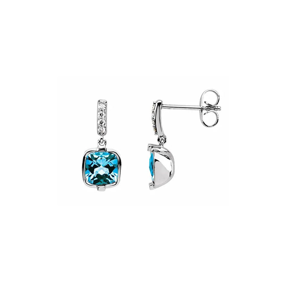 14kw Blue Topaz and Diamond Earrings
