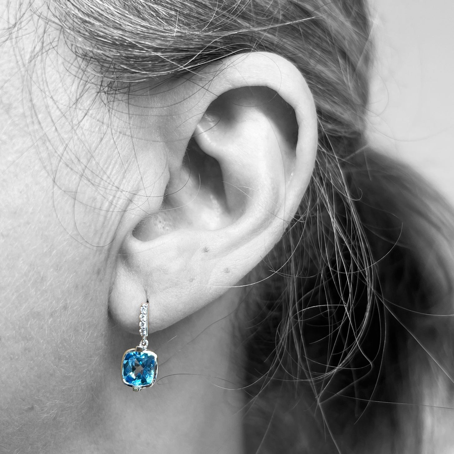 14kw Blue Topaz and Diamond Earrings