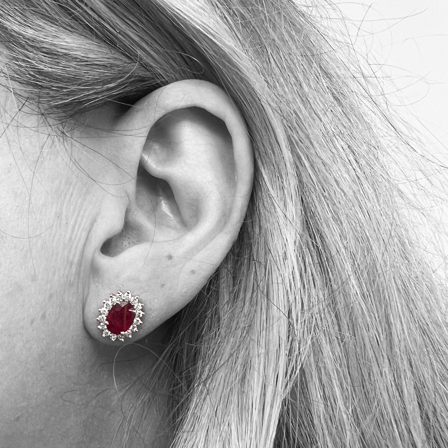 18kw Ruby & Diamond Halo Earrings