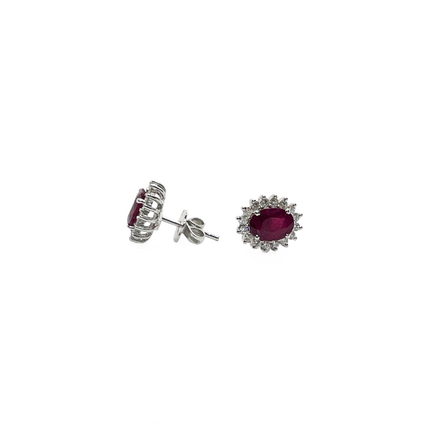 18kw Ruby & Diamond Halo Earrings