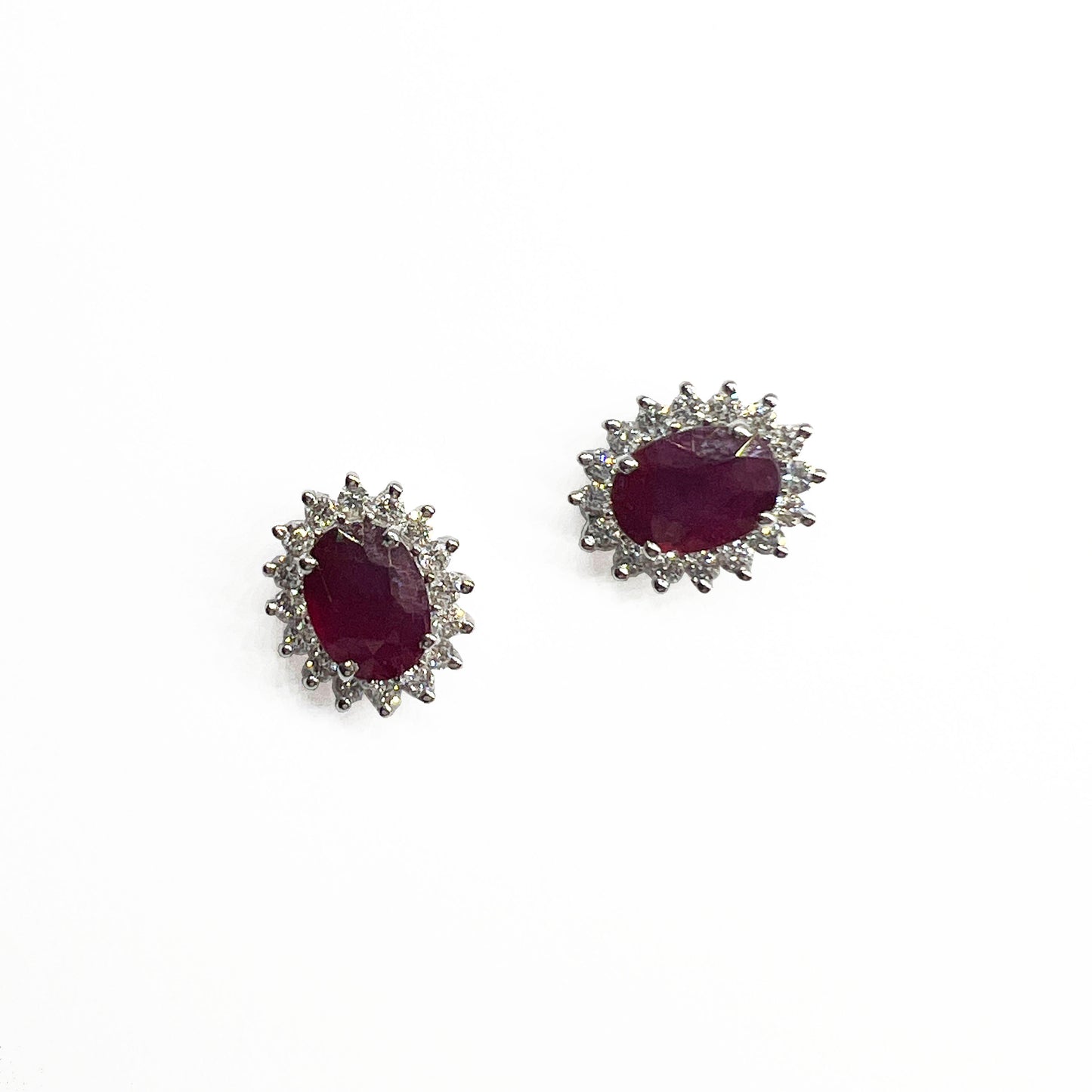 18kw Ruby & Diamond Halo Earrings