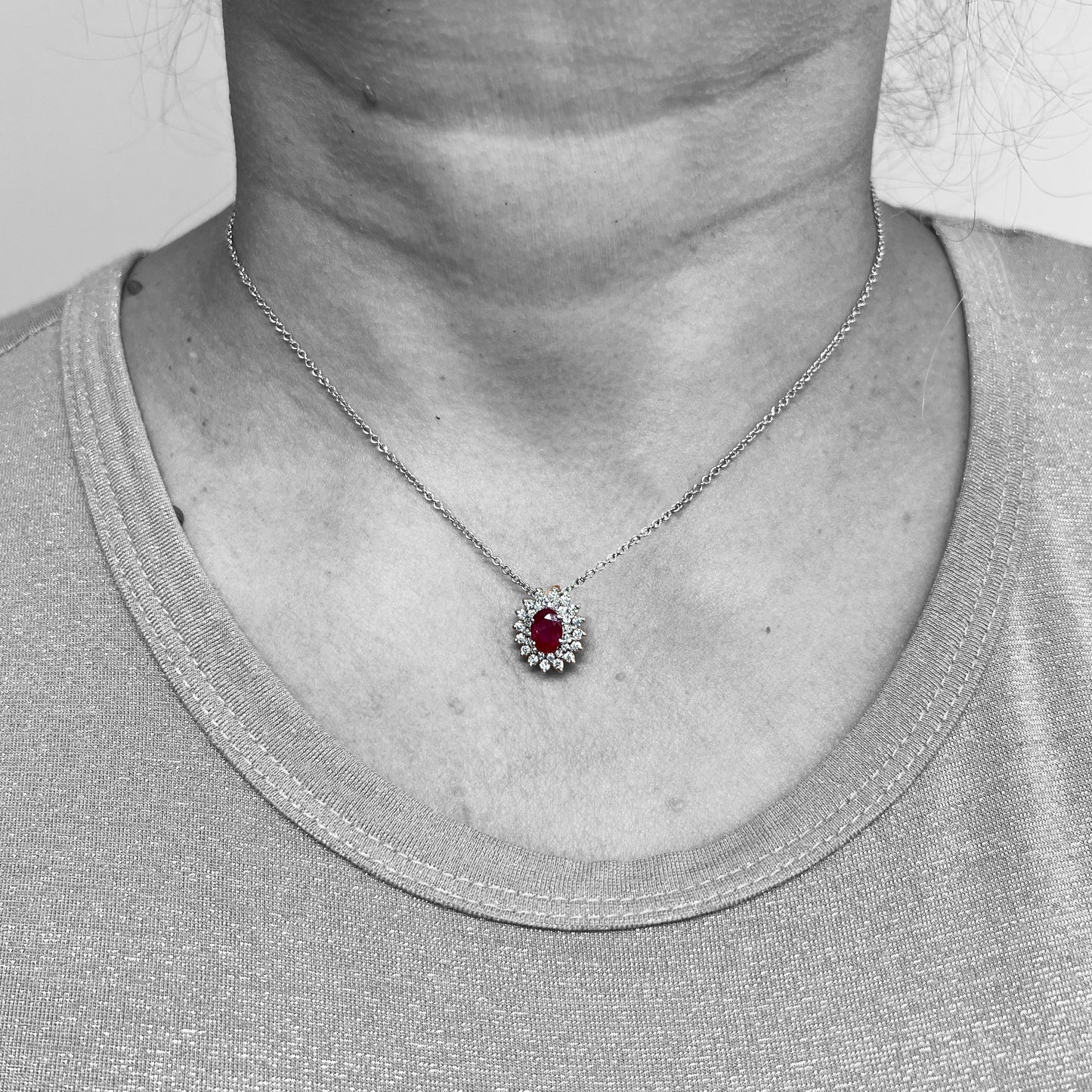 18kw Ruby & Diamond Halo Pendant