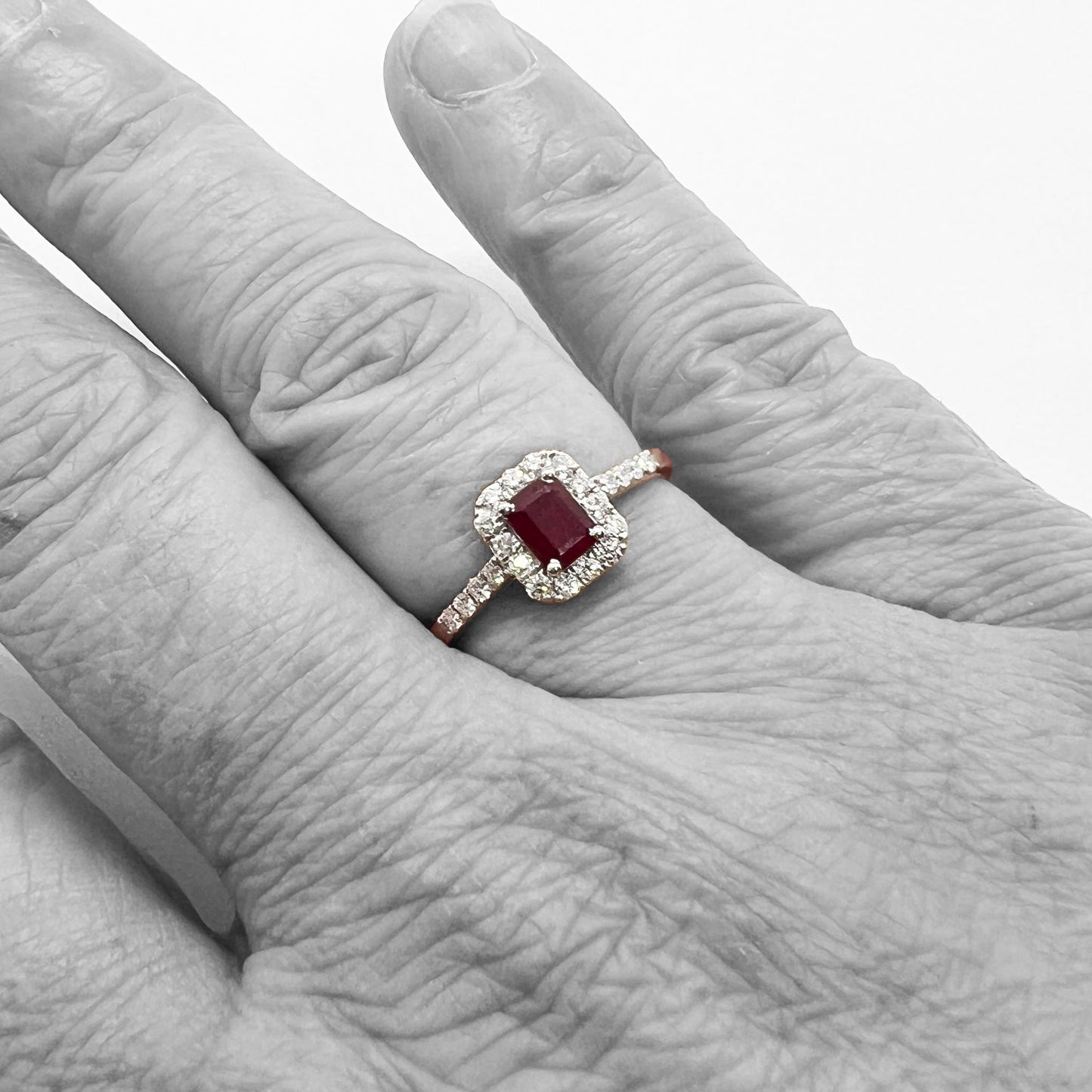 18kw Ruby and Diamond Halo Ring
