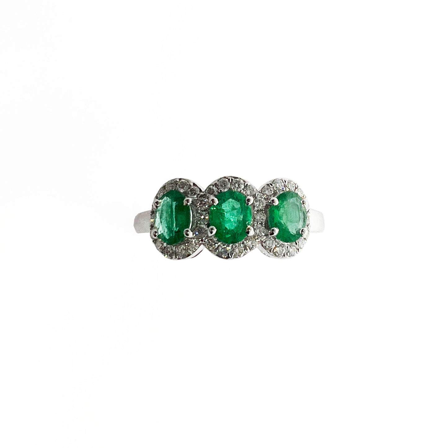 18kw Emerald and Diamond Halo Ring