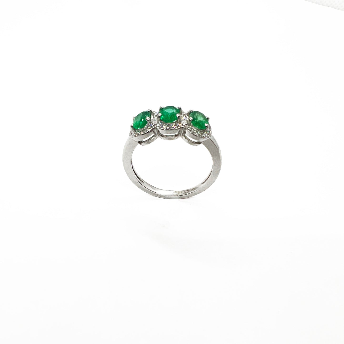 18kw Emerald and Diamond Halo Ring