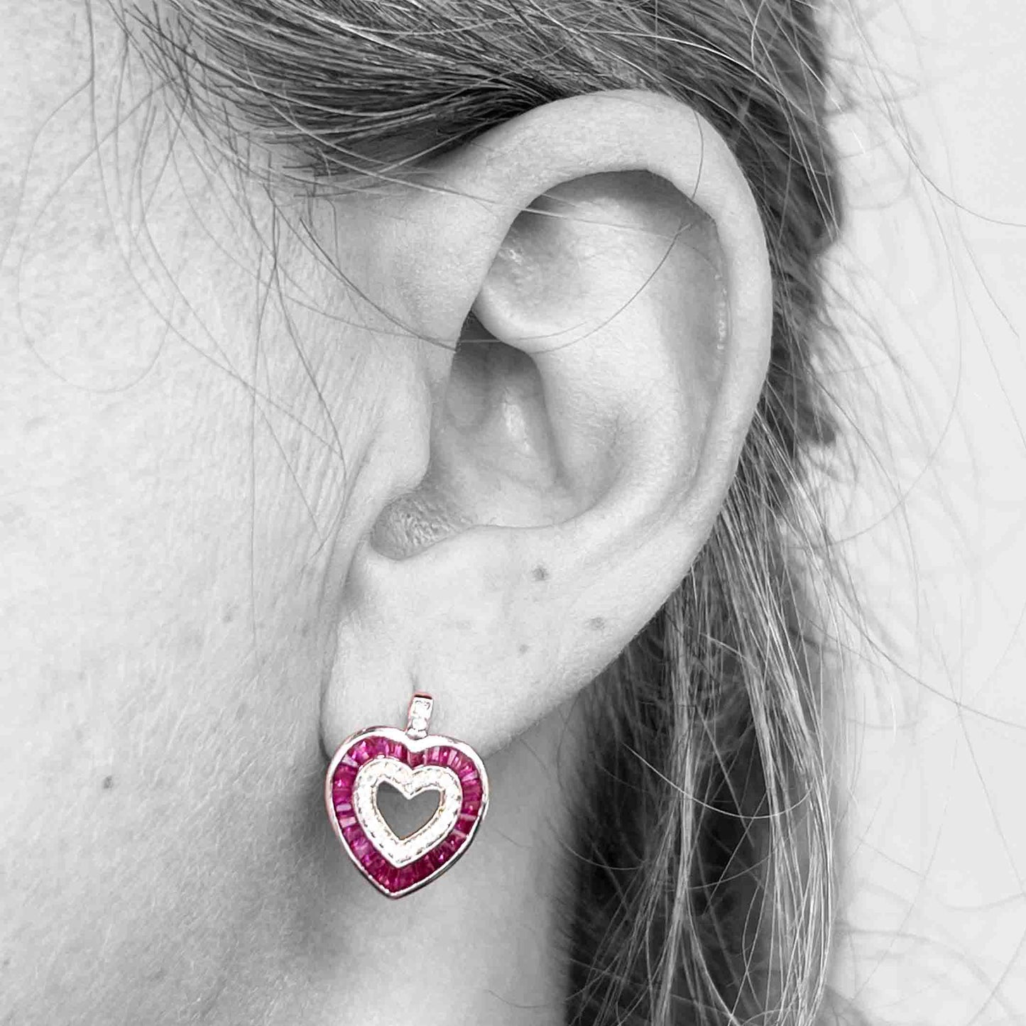 18kw Ruby & Diamond Heart Earrings