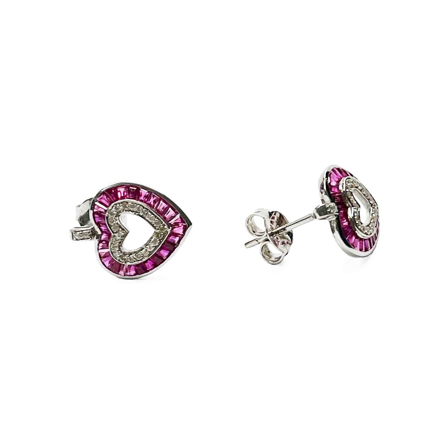 18kw Ruby & Diamond Heart Earrings