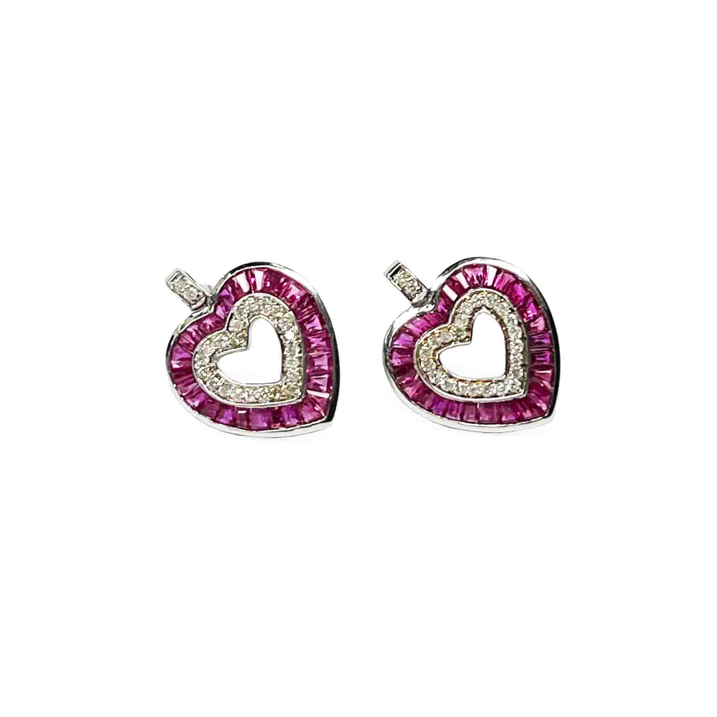 18kw Ruby & Diamond Heart Earrings