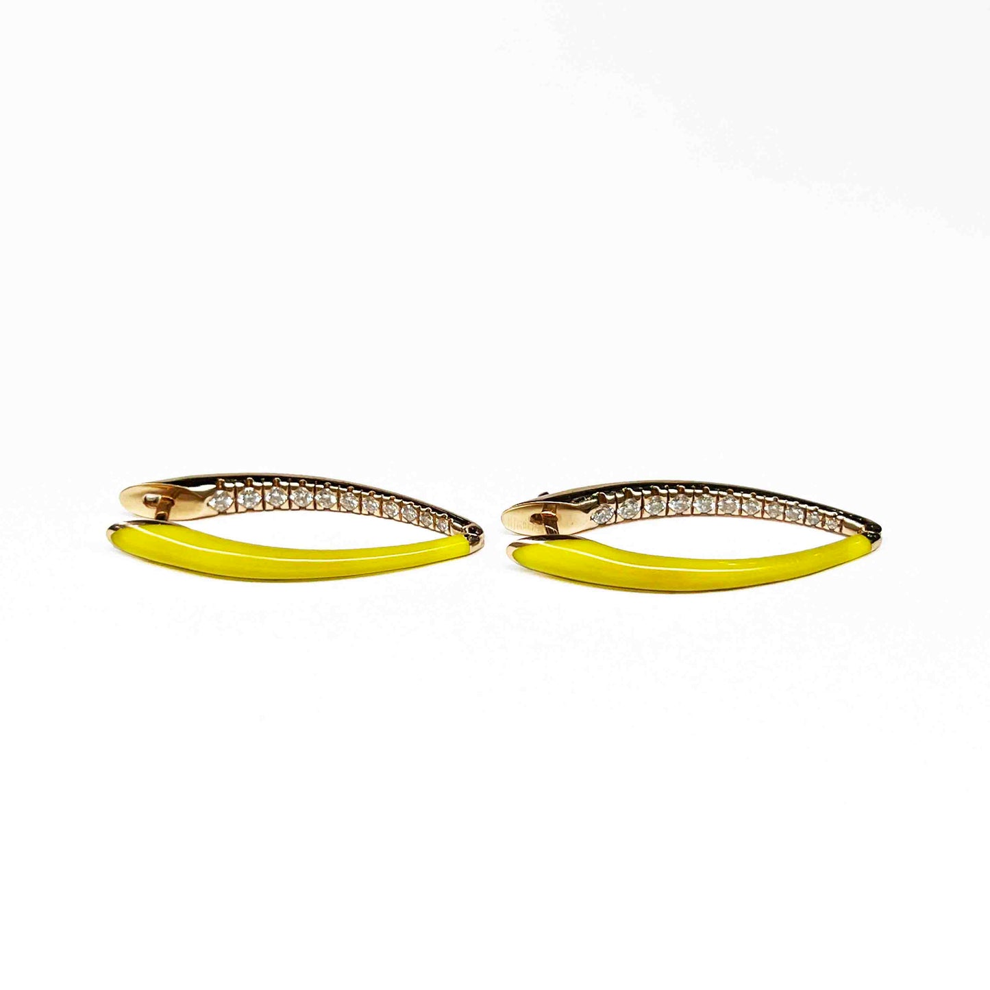 18kr Yellow Enamel & Diamond Hoop Earrings