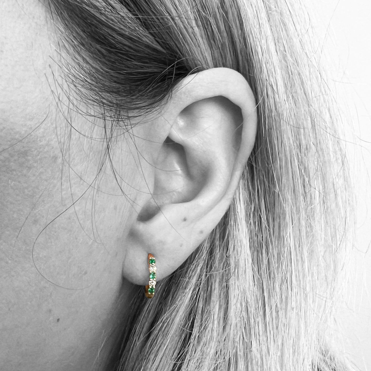 14ky Emeralds and Diamond Hoop Earrings