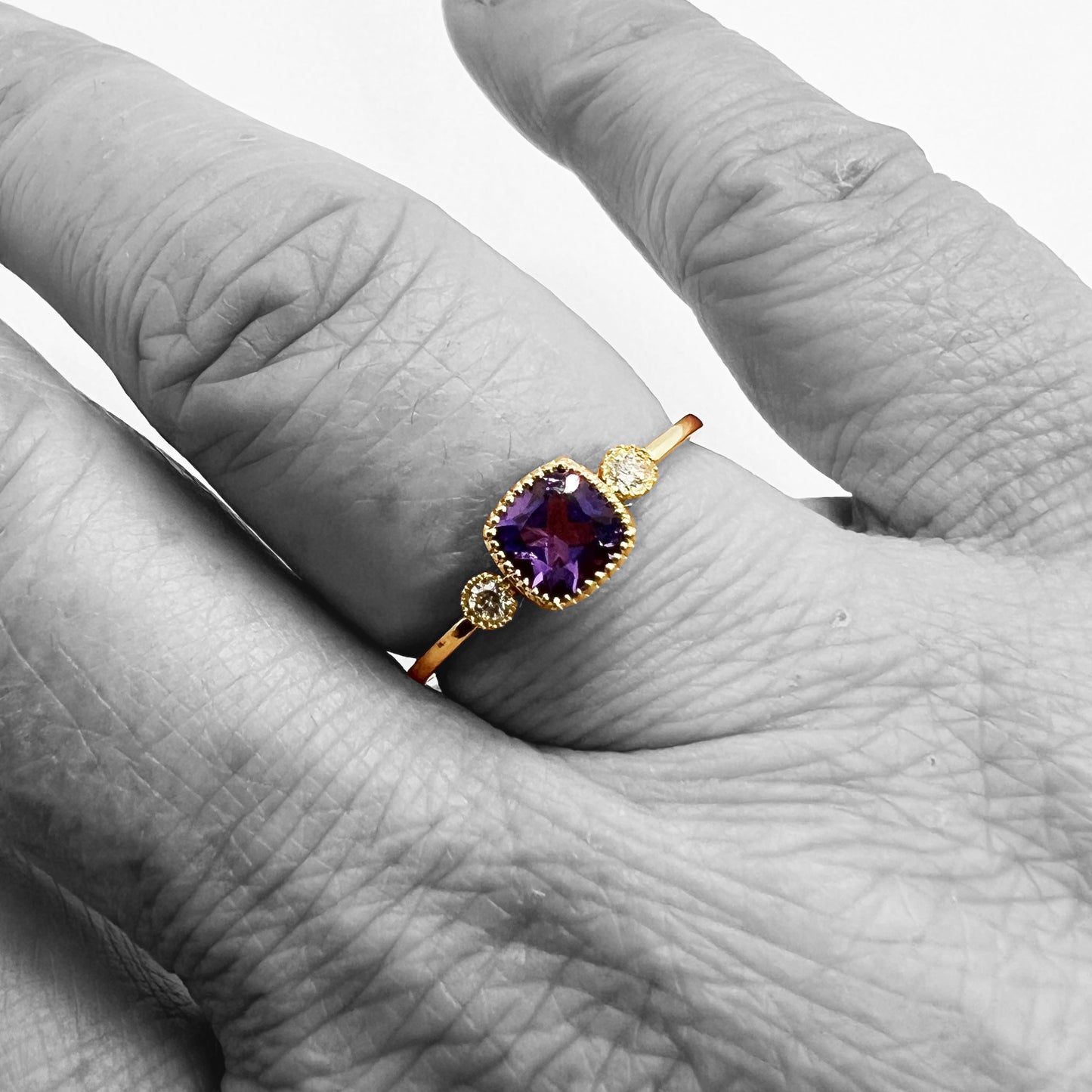 14ky Amethyst and Diamond Ring