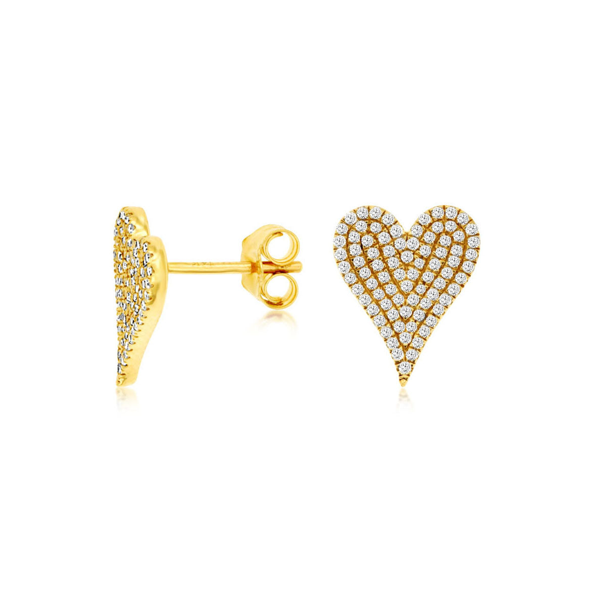 14ky Pave Diamond Heart Stud Earrings