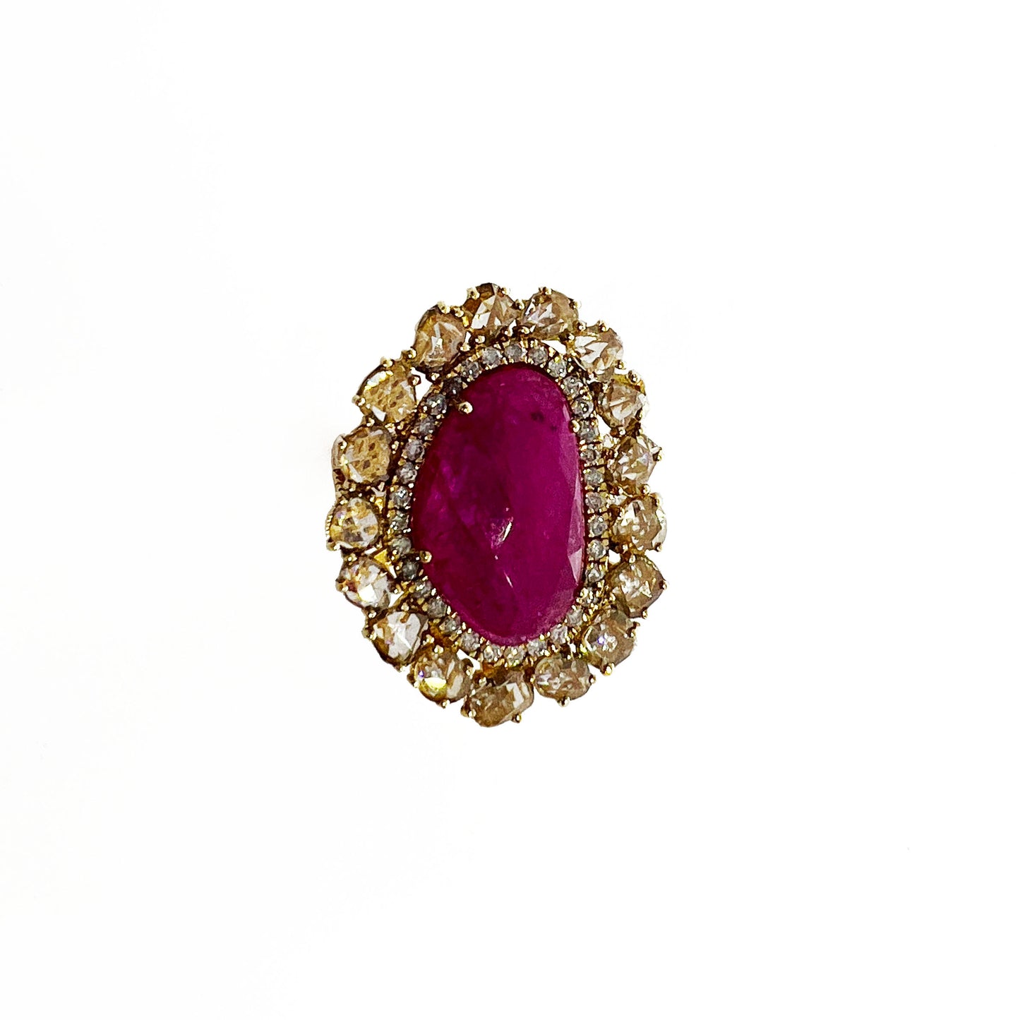 18ky Rose Cut Ruby and Diamond Ring