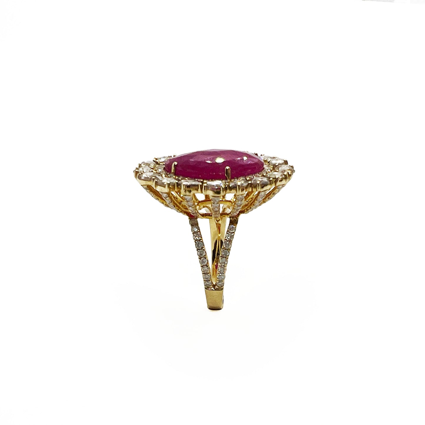18ky Rose Cut Ruby and Diamond Ring