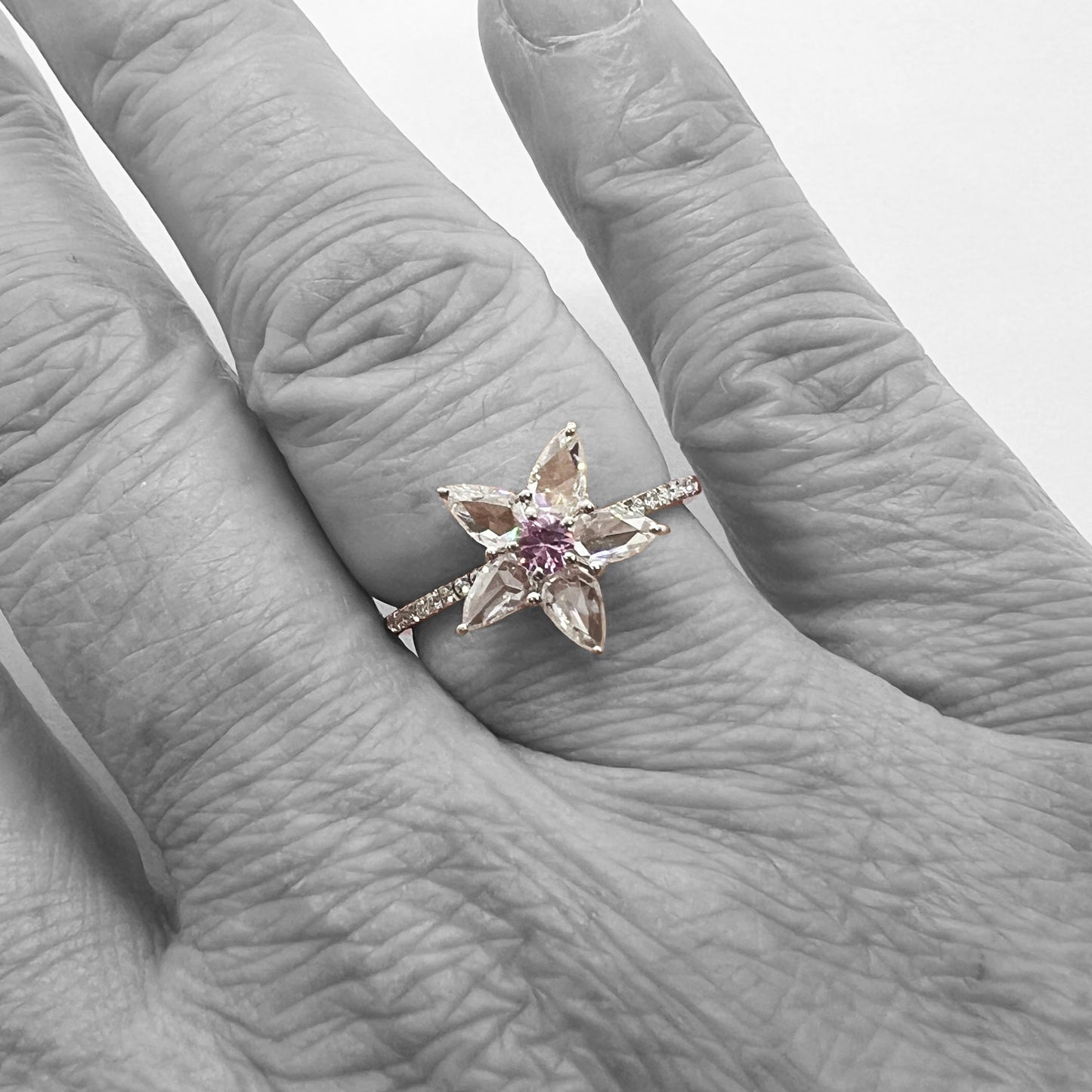 18kw Pink Sapphire and Diamond Flower Ring