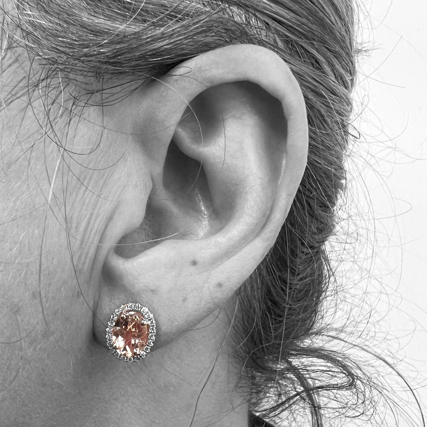 14kw Morganite and Diamond Halo Earrings