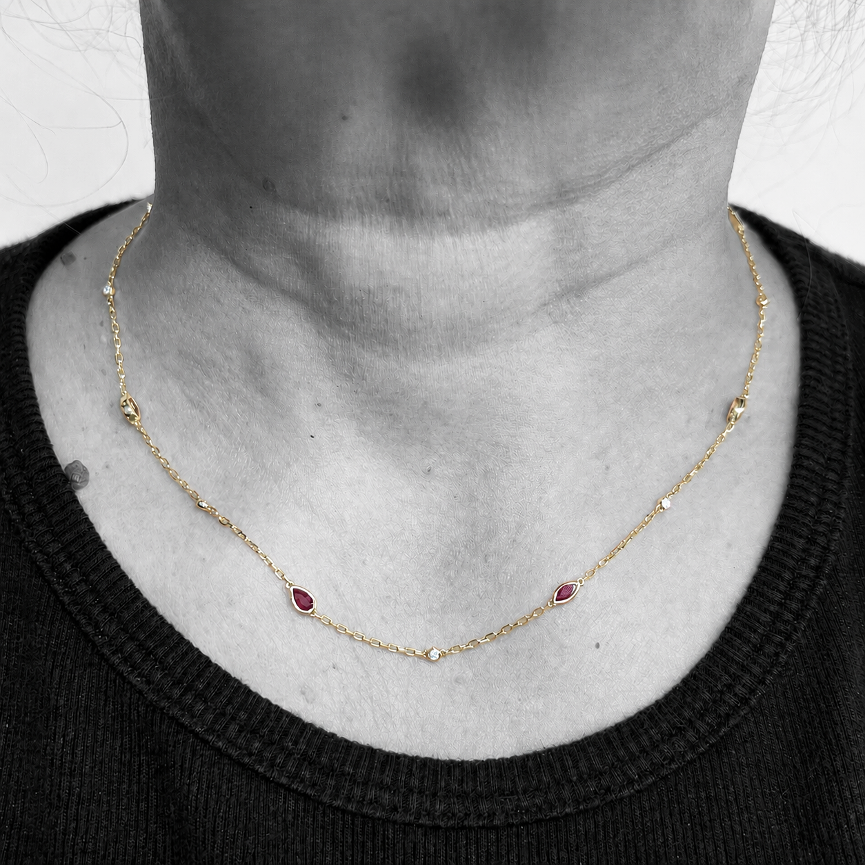 14ky Ruby and diamonds Station Necklace