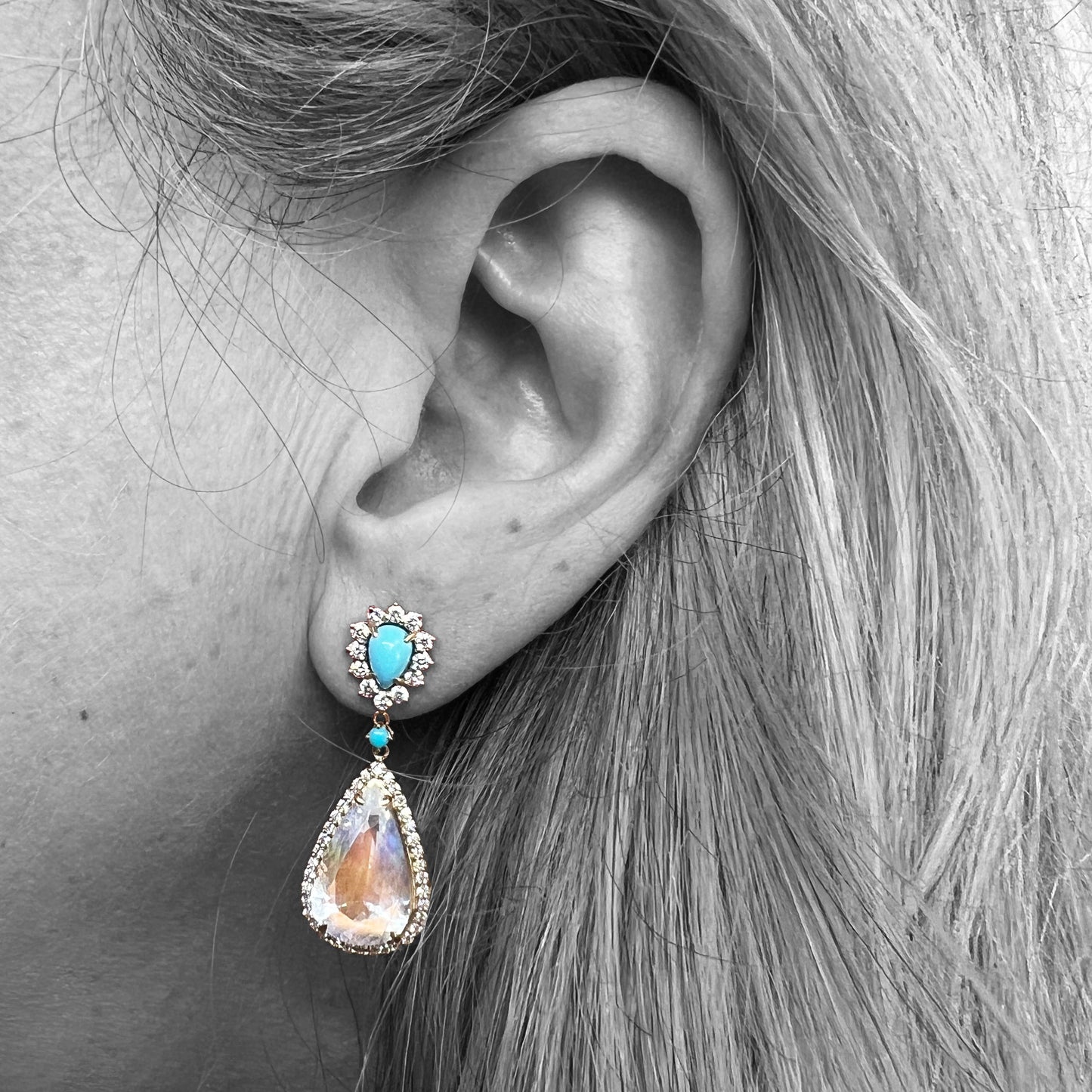 14ky Moonstone and Turquoise Earrings