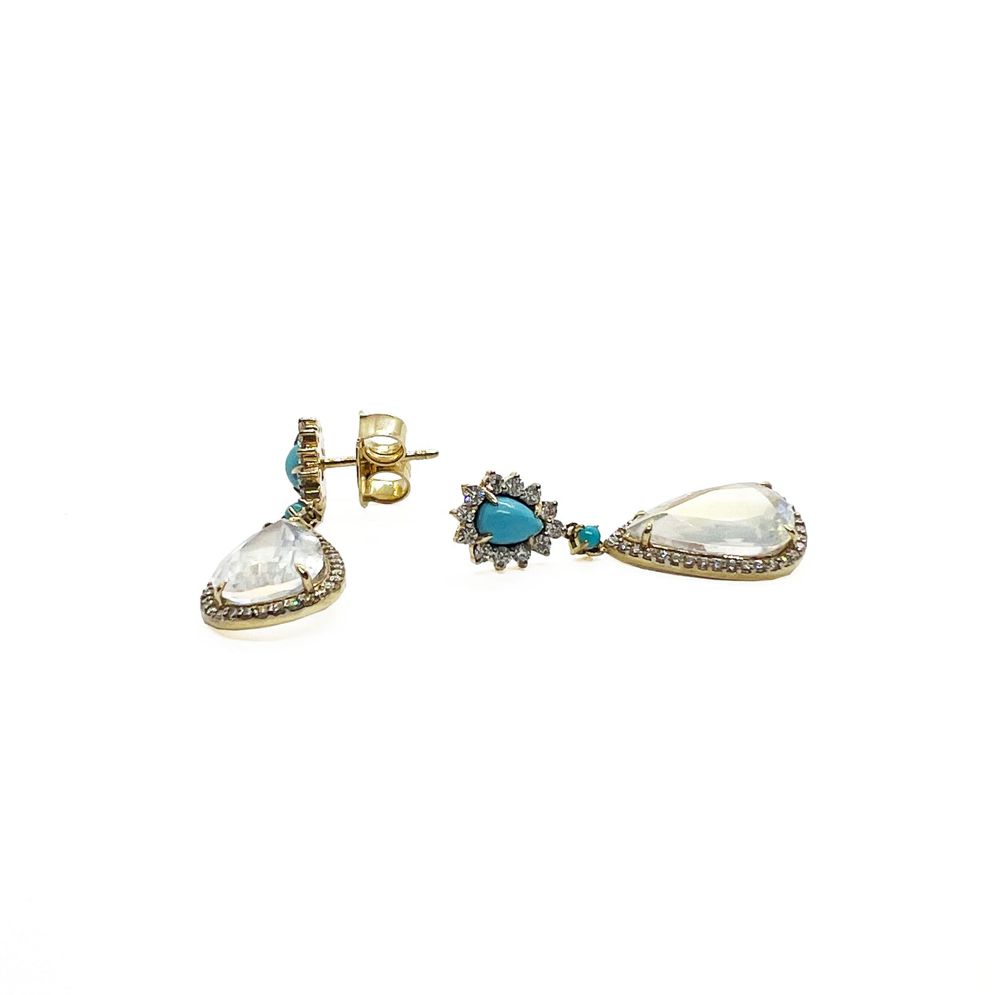 14ky Moonstone and Turquoise Earrings