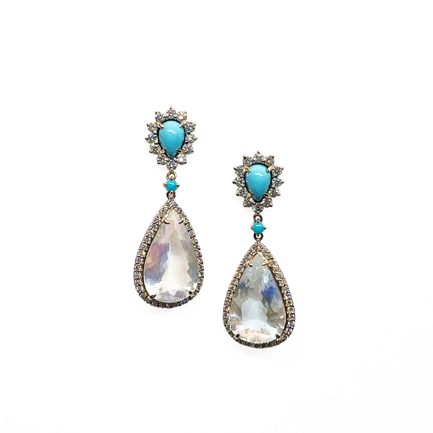 14ky Moonstone and Turquoise Earrings