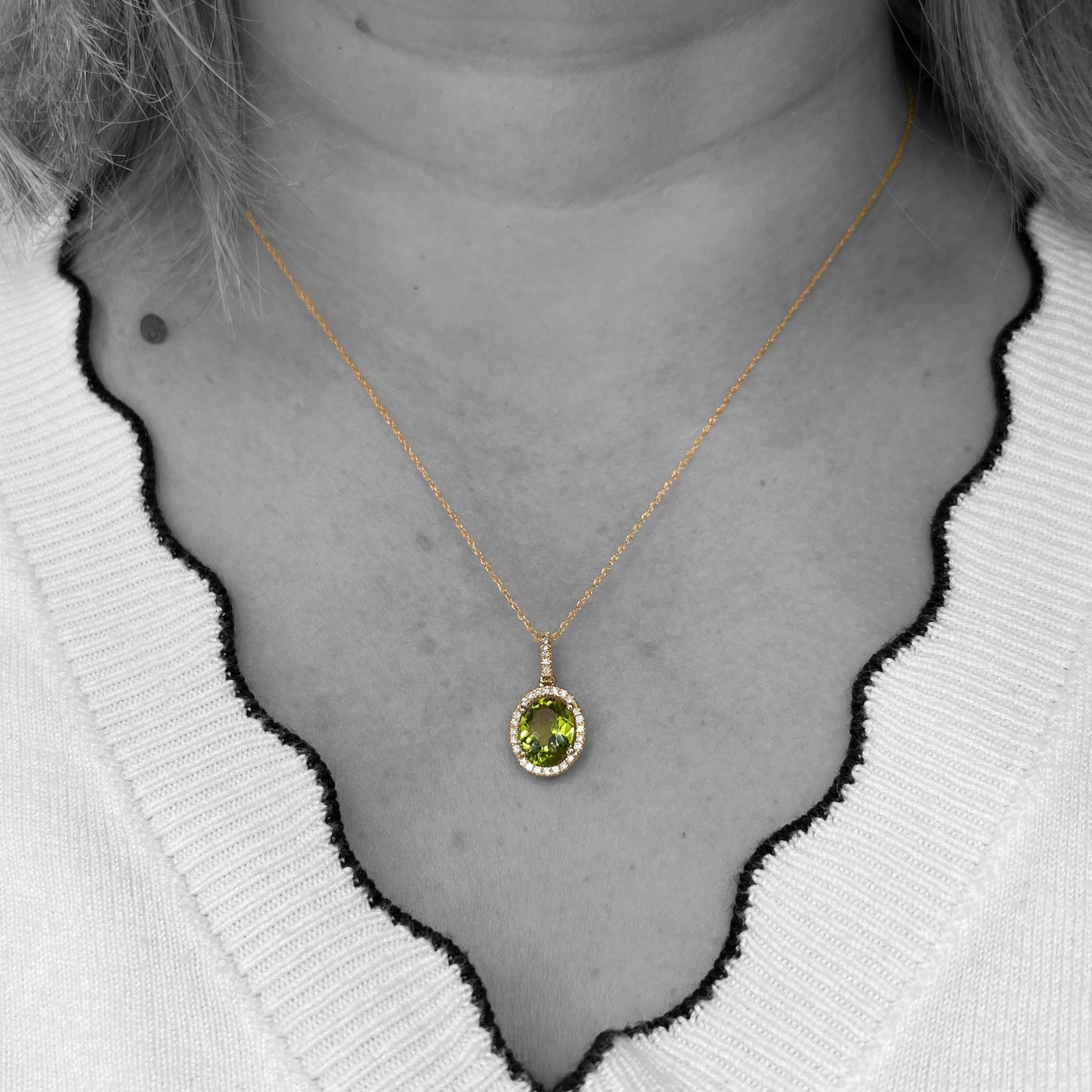 14kr Peridot and Diamond Necklace