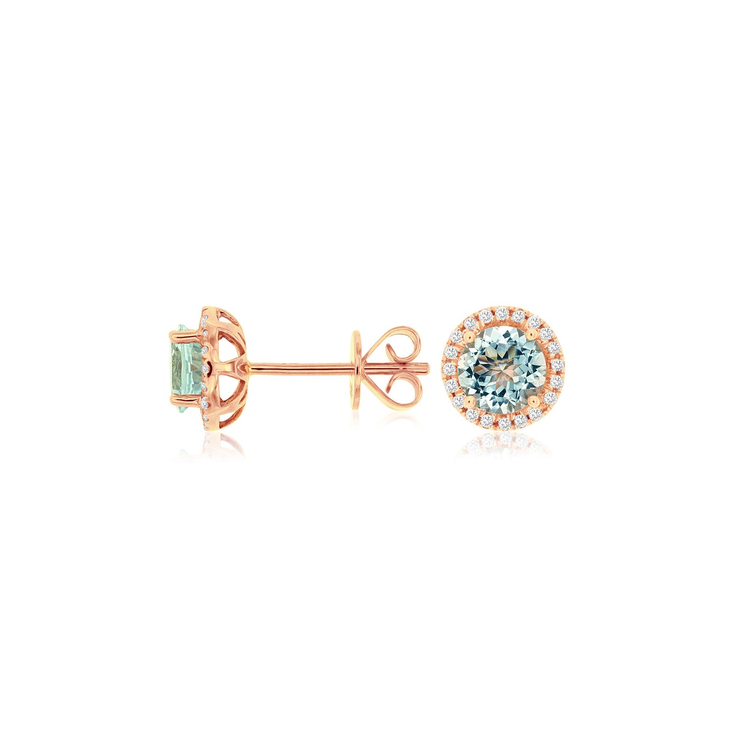14kr Aquamarine and Diamond Halo Earrings