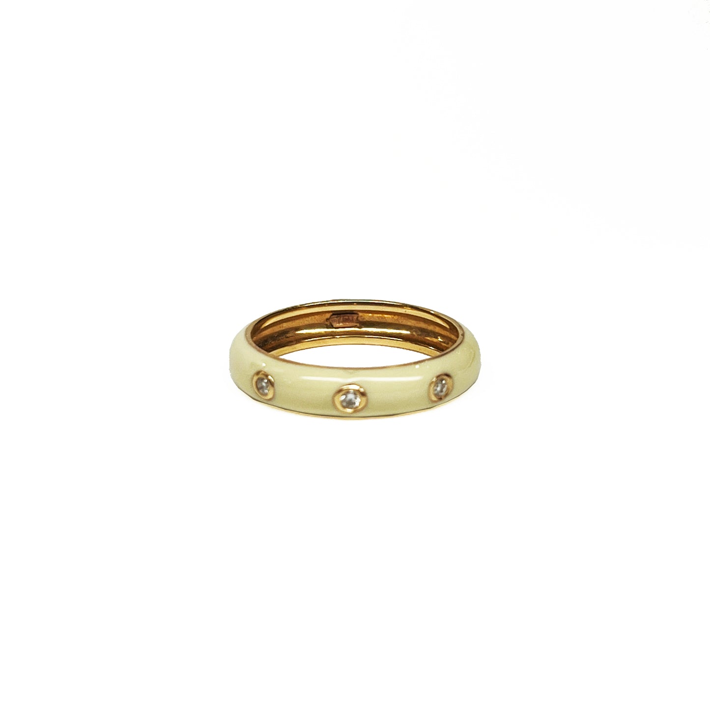 18ky White Enamel Ring