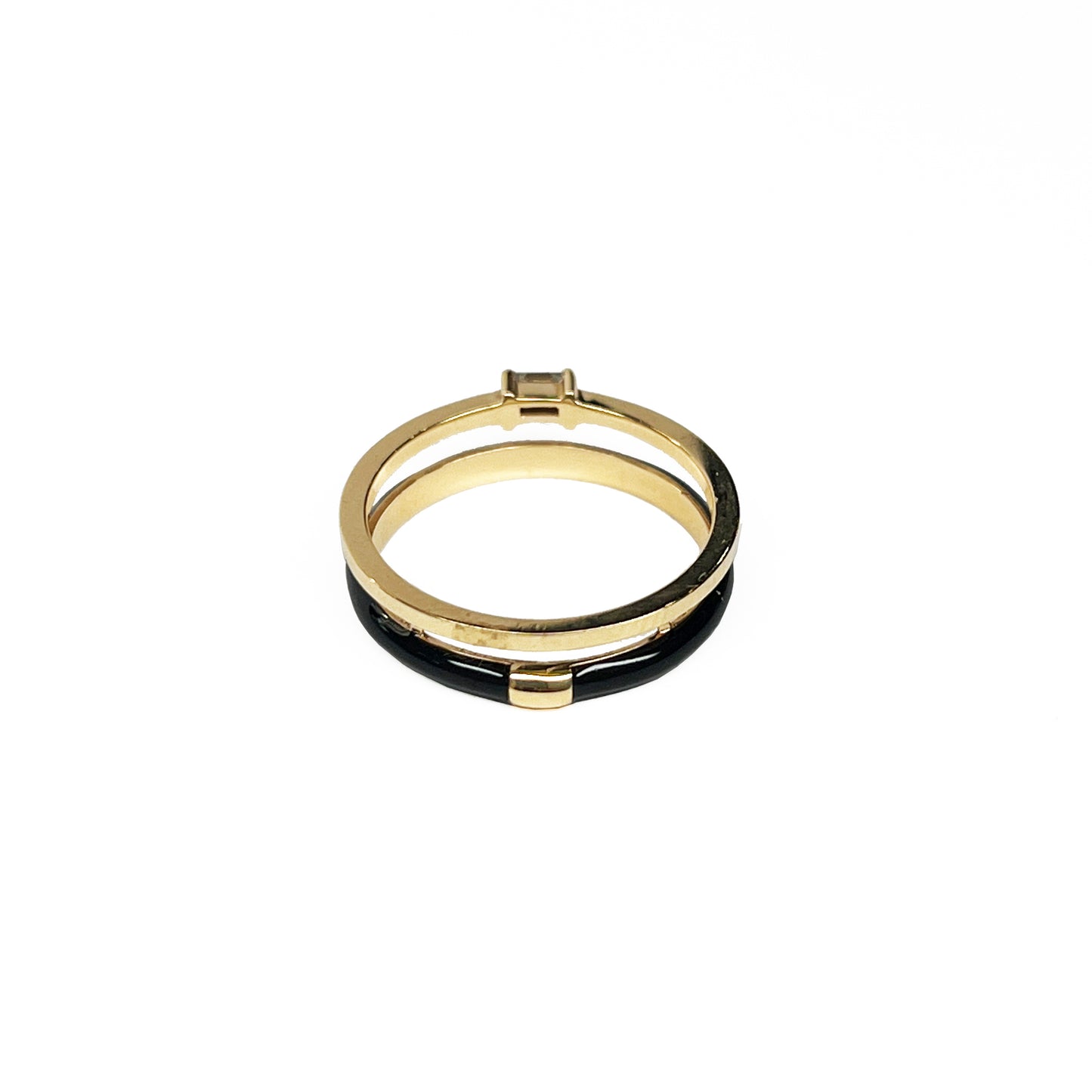 18ky Black Enamel Ring