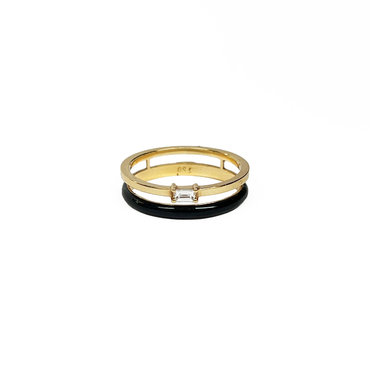 18ky Black Enamel Ring