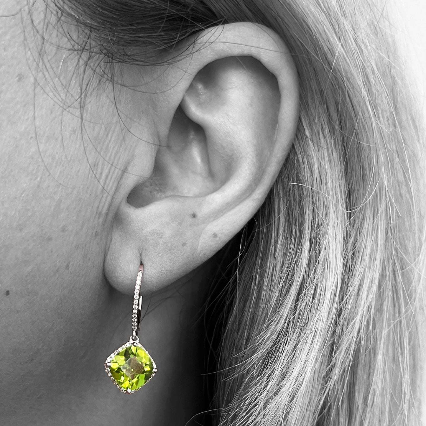 14kw Peridot and Diamond Earrings