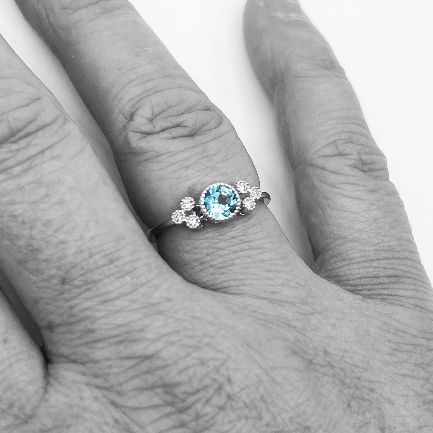 14kw Blue Topaz and Diamond Ring