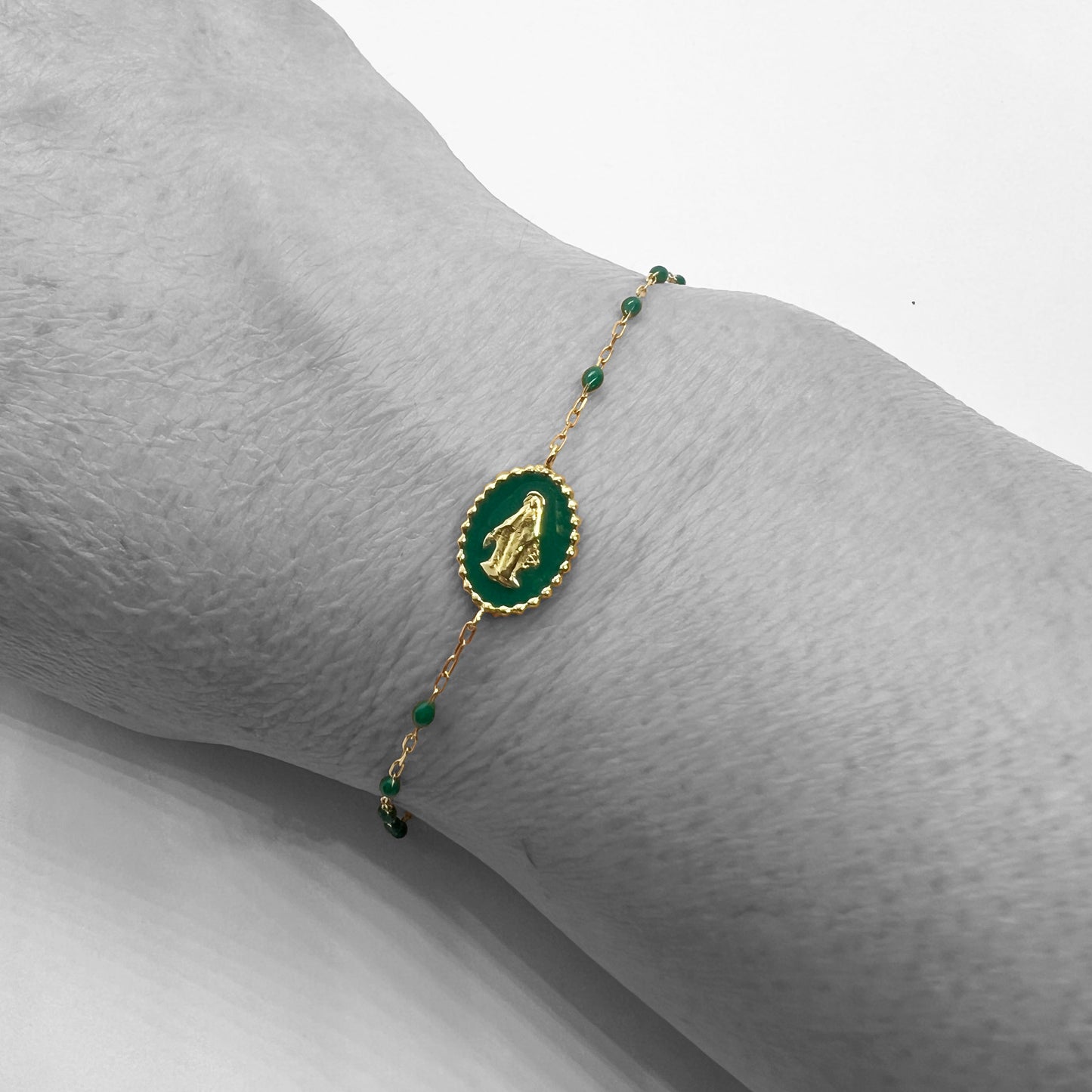 18ky Green Enamel Beads Bracelet