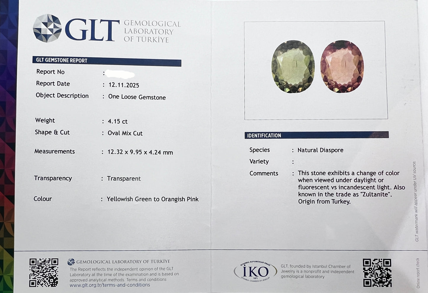 Oval Color Change Diaspore / Zultanite - 4.16ct