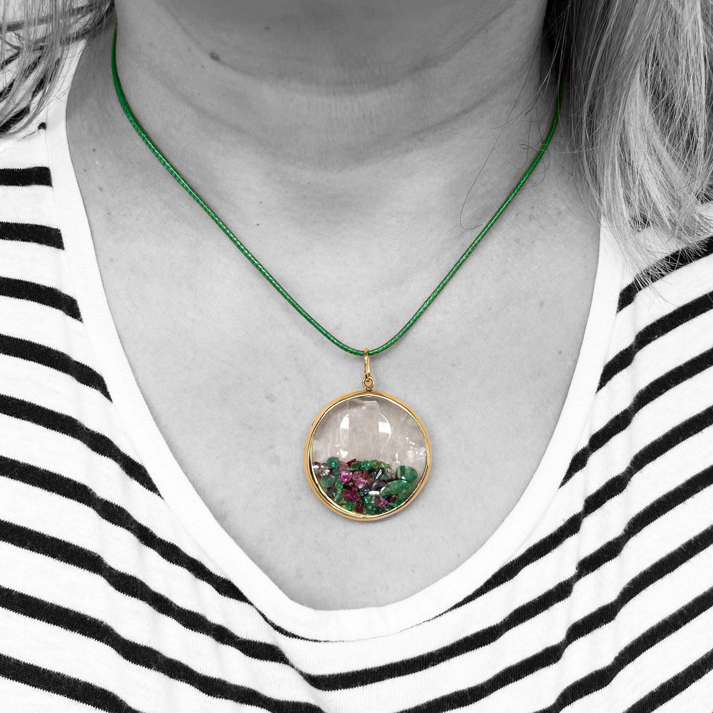 14ky Gemstones Shaker Pendant 34mm