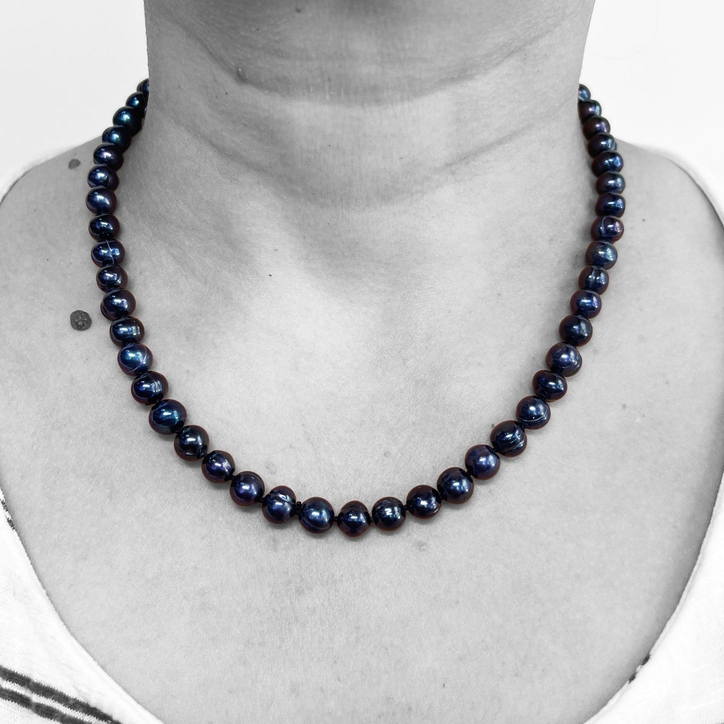 Black Pearl Necklace with filigree silver clasp