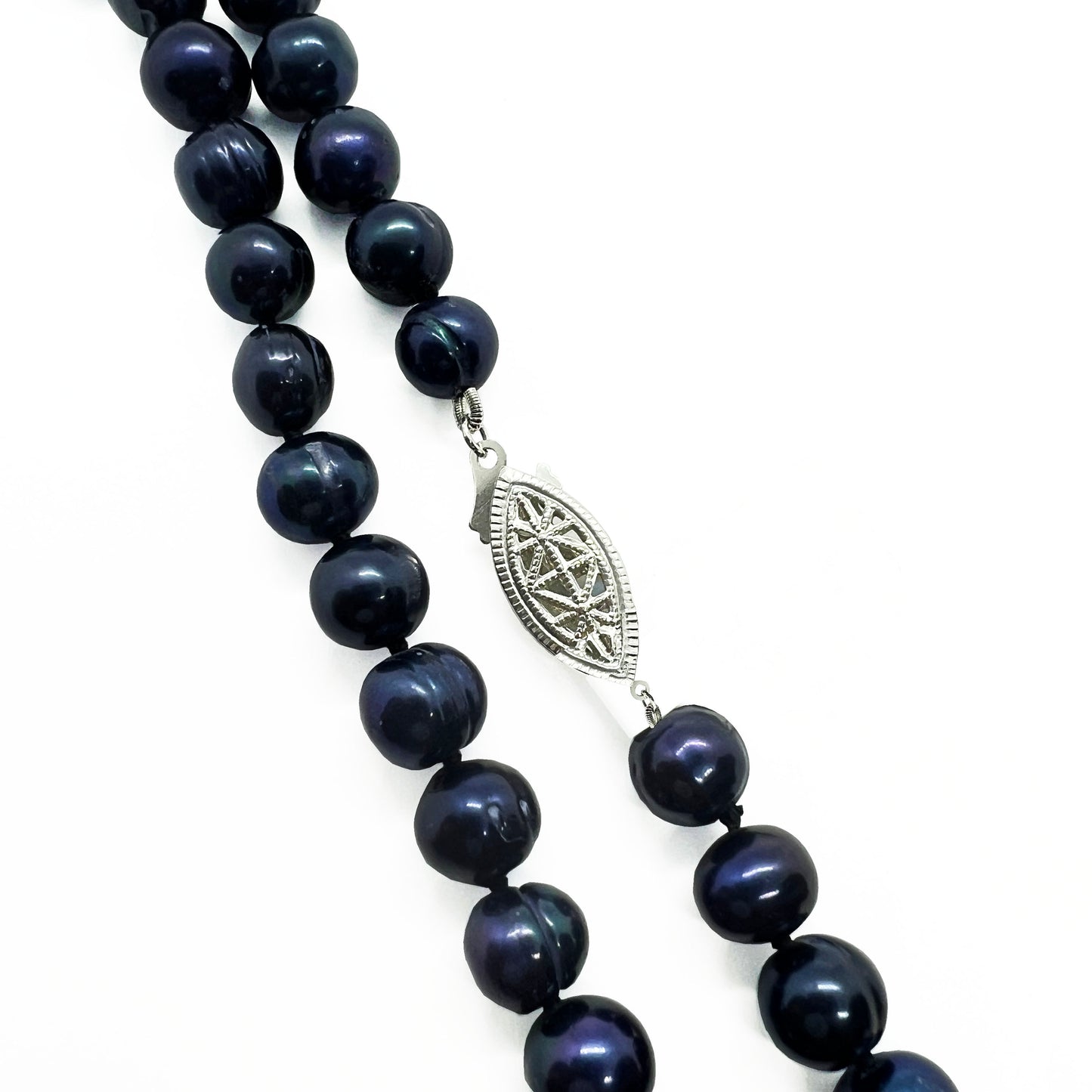 Black Pearl Necklace with filigree silver clasp
