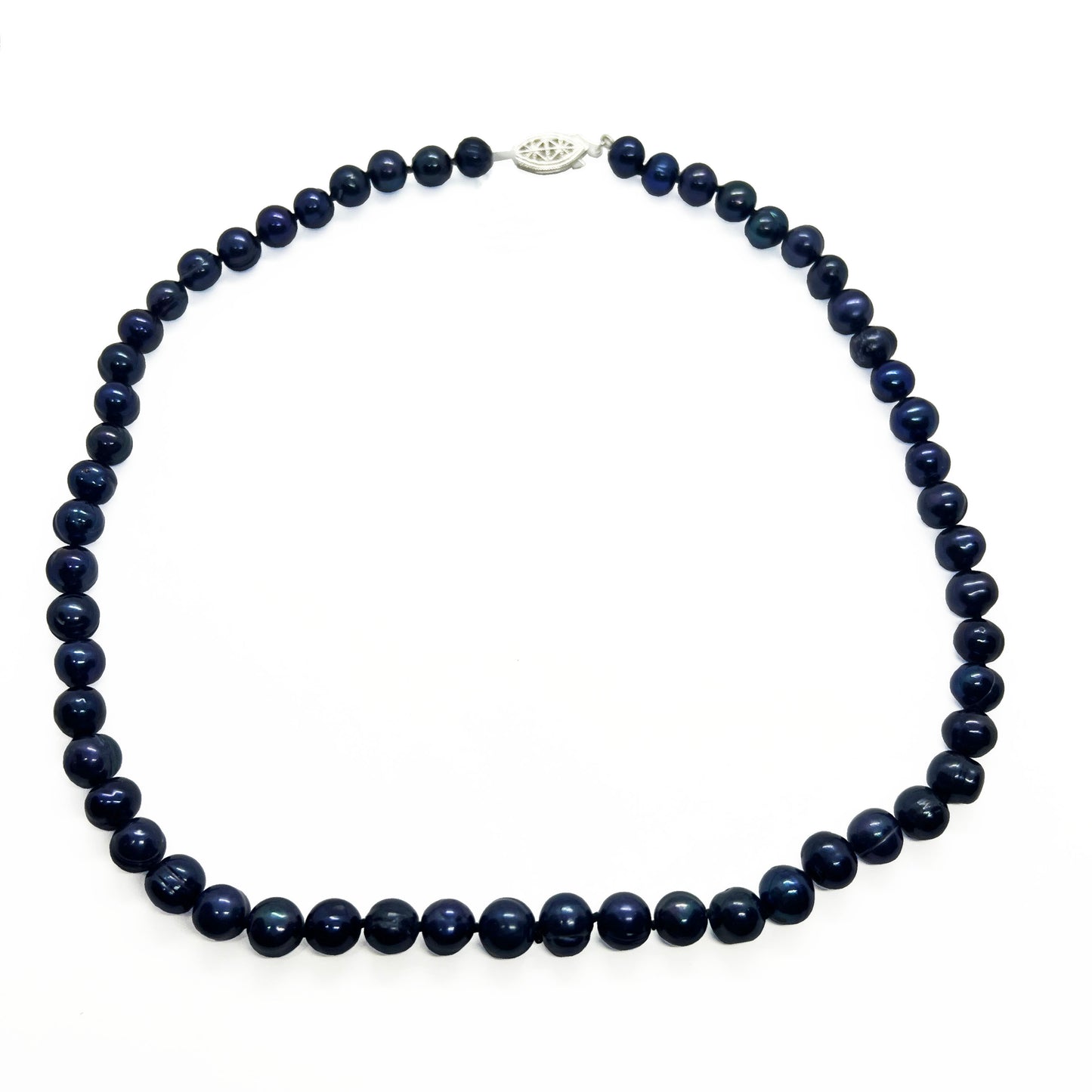 Black Pearl Necklace with filigree silver clasp