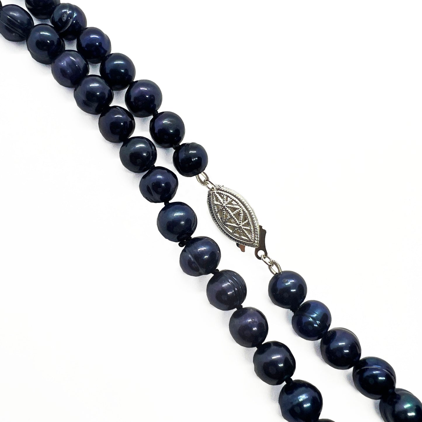 Black Pearl Necklace with filigree silver clasp