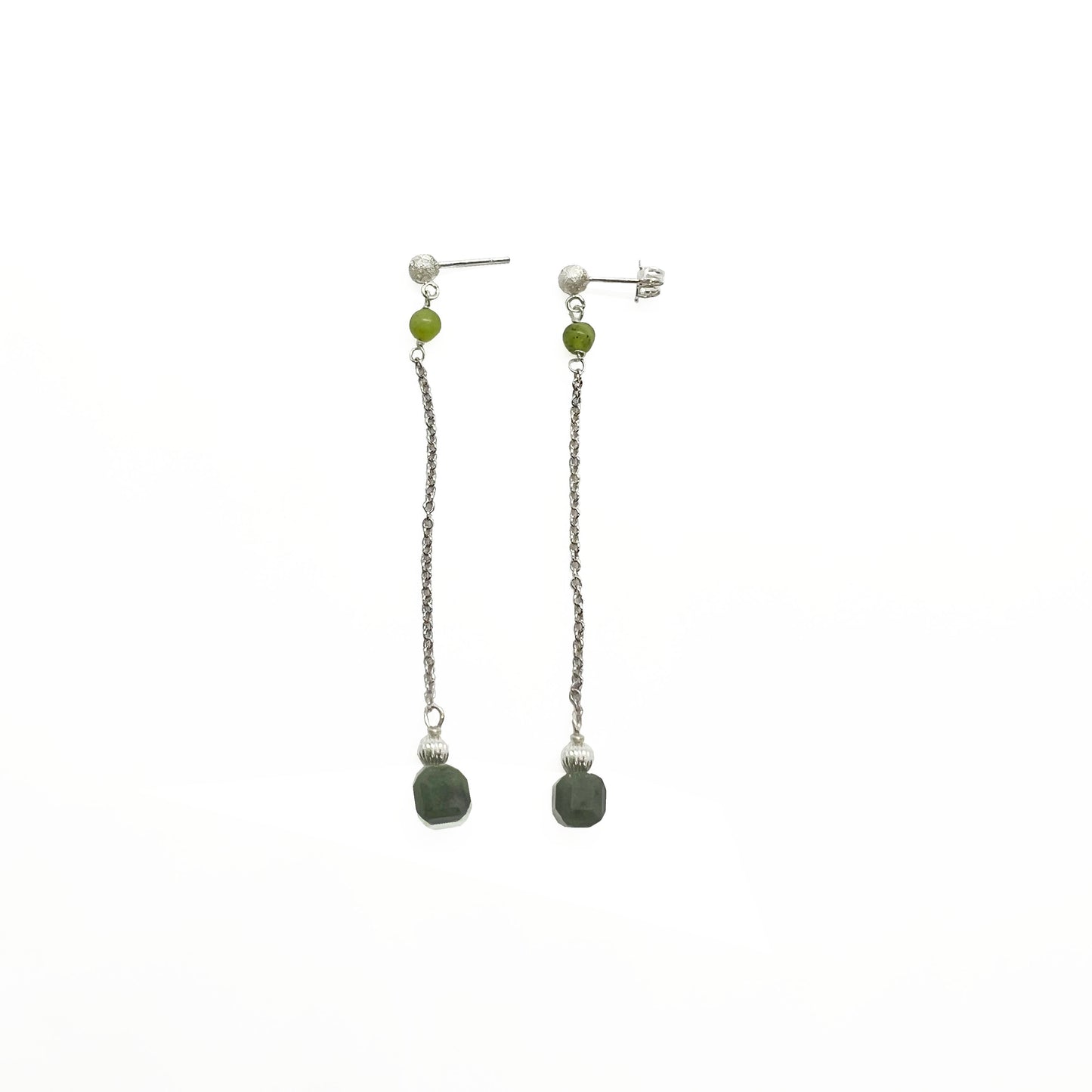 Silver Jade Beads Earrings