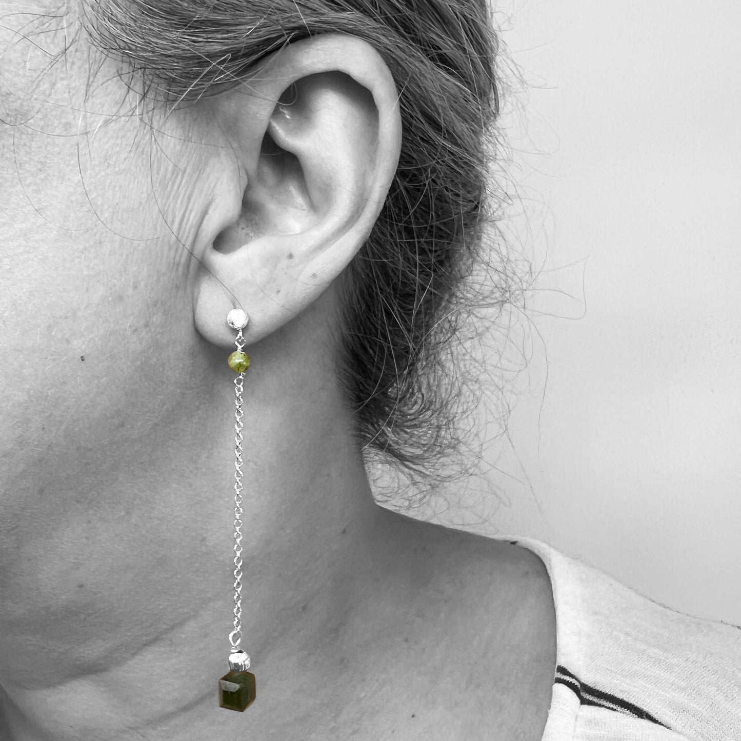 Silver Jade Beads Earrings