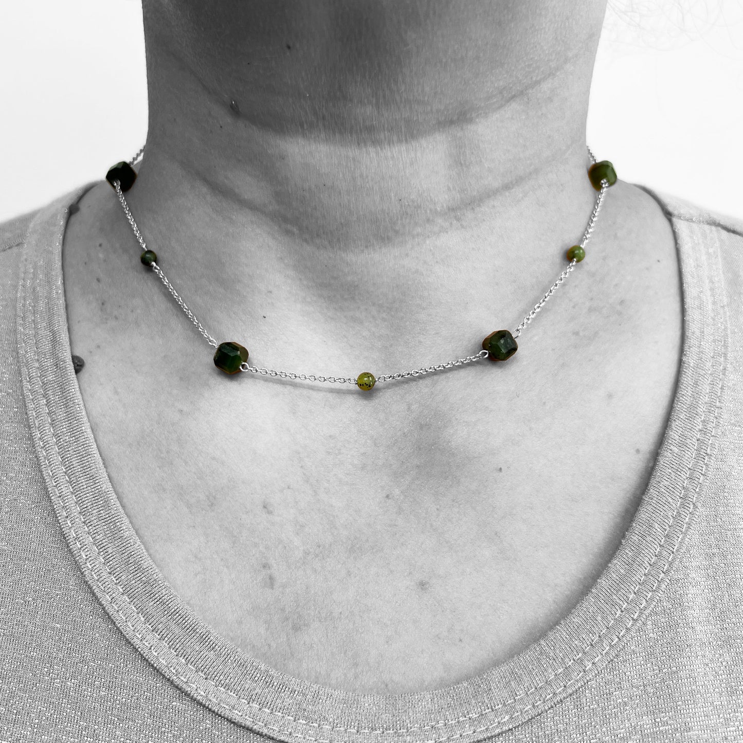Silver Jade Beads Necklace