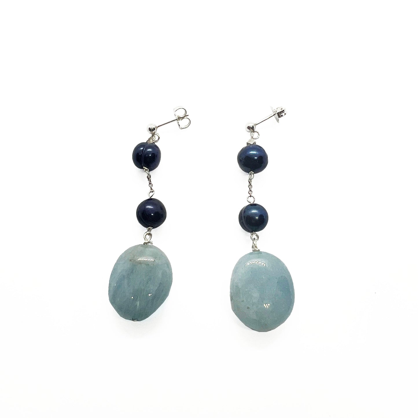 Silver Aquamarine and Pearl Earrings