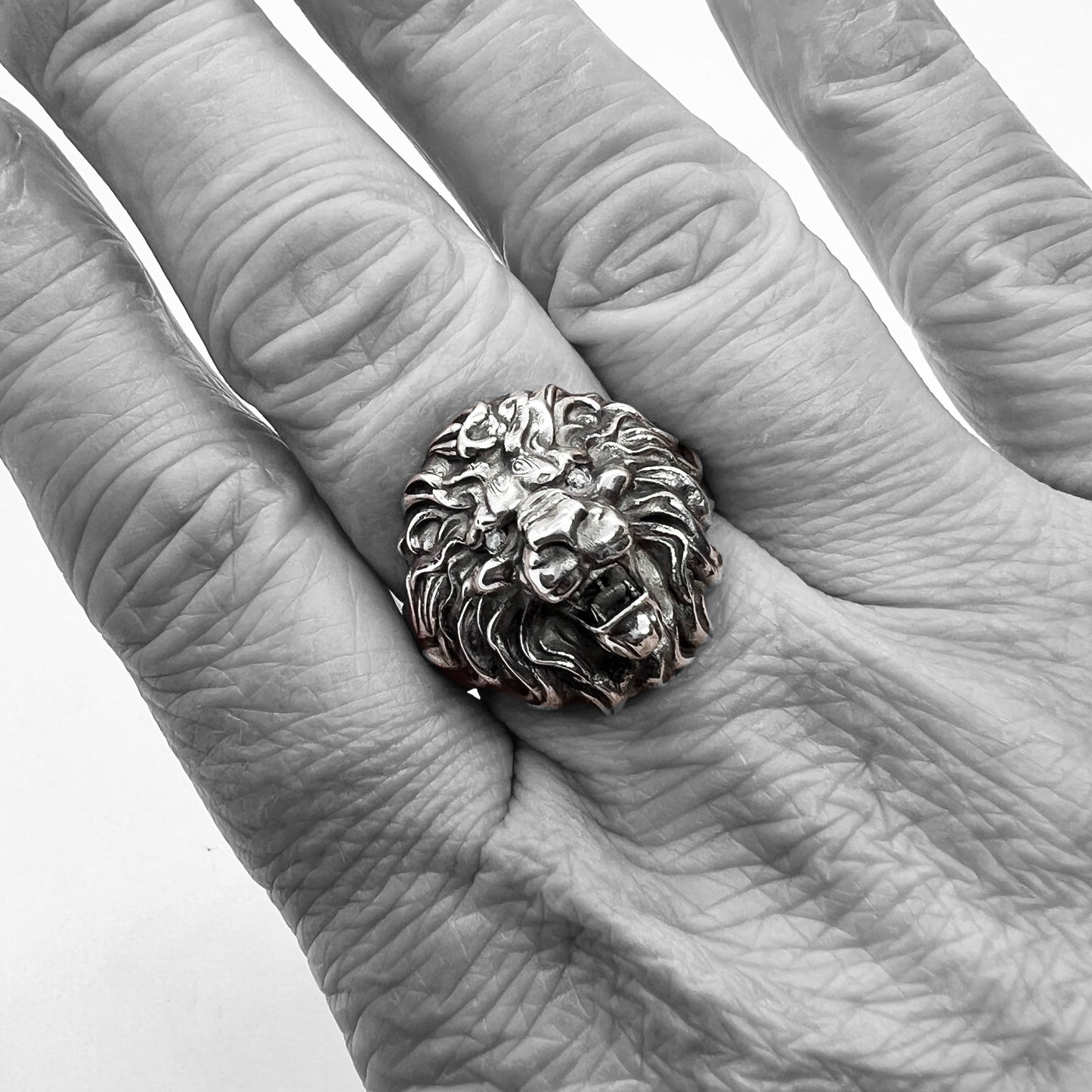 Sterling Silver Lion Ring with Diamonds
