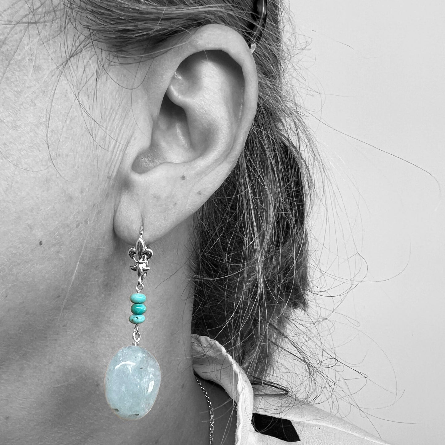 Silver Aquamarine and Turquoise Earrings